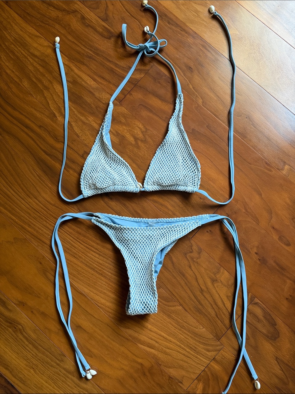 Zaful Light Blue Mesh Triangle String Bikini